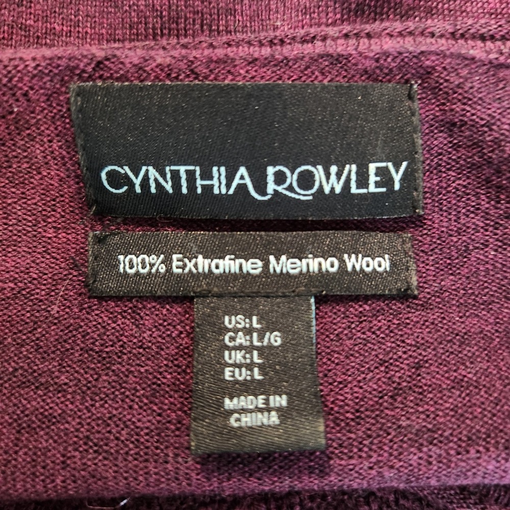 Cynthia Rowley Sweater Purple Extrafine Merino Wool Waffle Knit Casual Large - Picture 5 of 7
